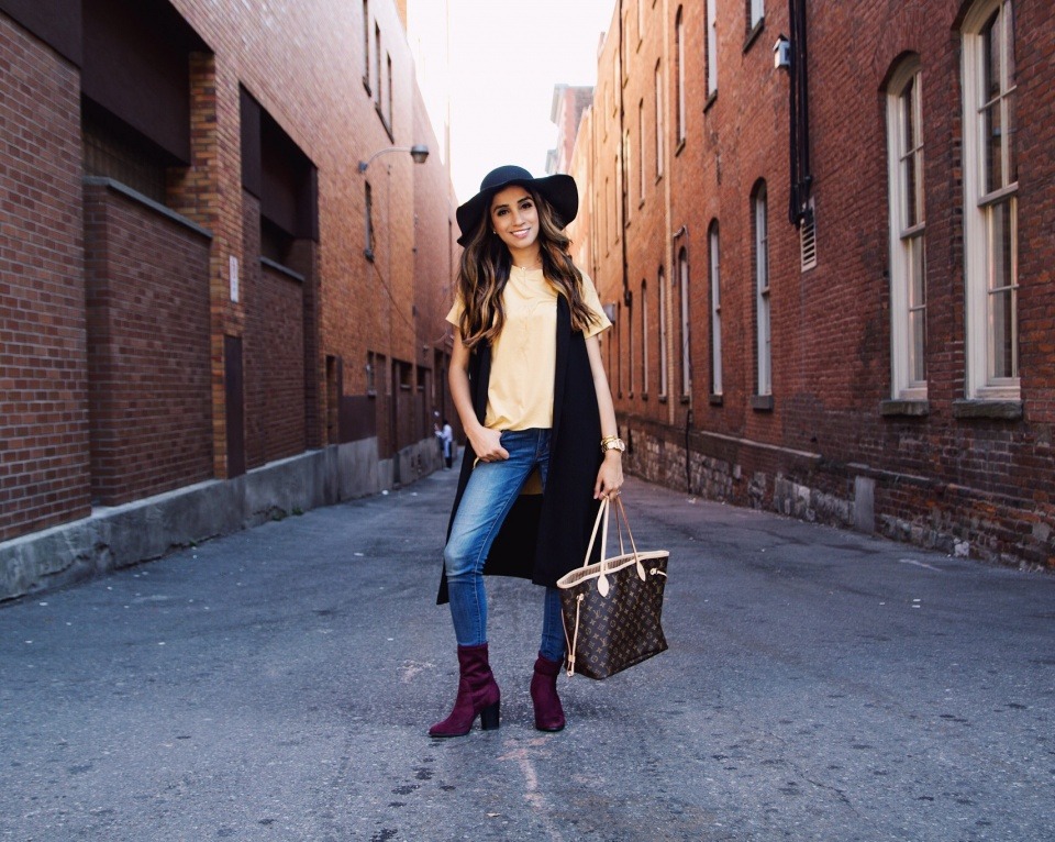 Mustard top with hat faiza inam sincerely humble forever21 boots louis vuitton 1