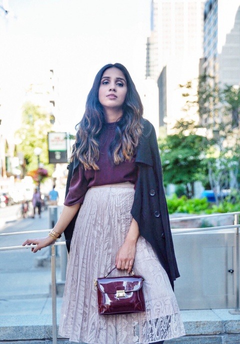 uniqlo drape mock neck blouse current obsession skirts fall wear streetstyle fall look 4