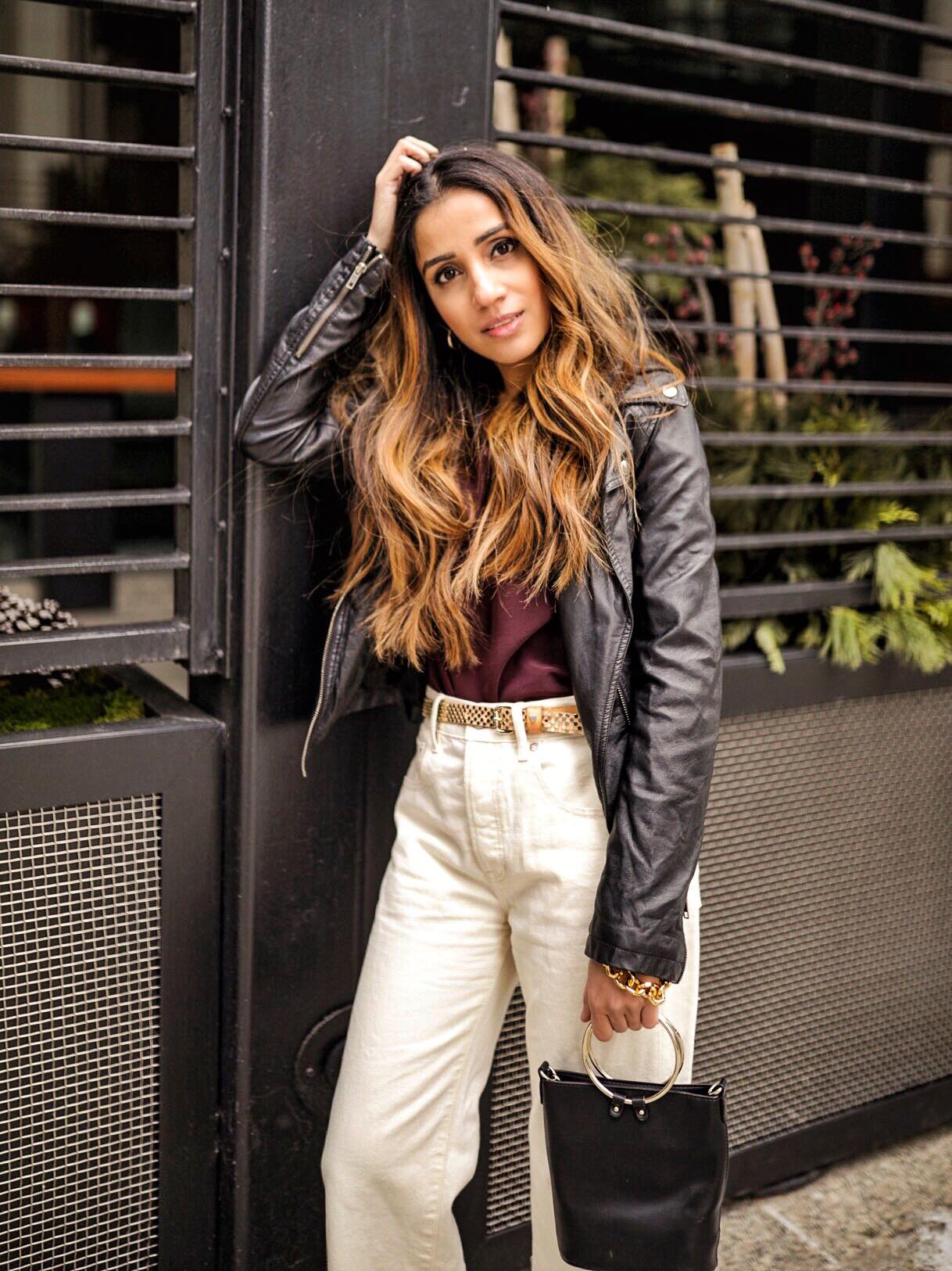 Leather jacket toronto weather cold faiza inam sincerely humble fashion blog ootd street style 3