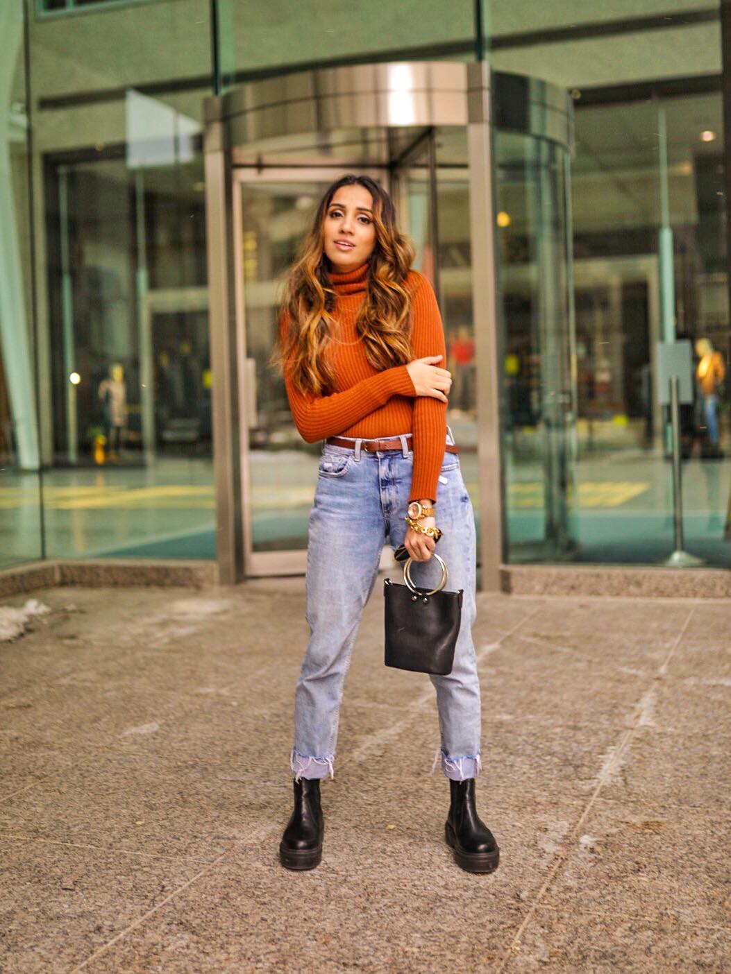 Street style boyfriend jeans Toronto fashion week ootd hm jeans asos boots faiza inam sincerely humble 2