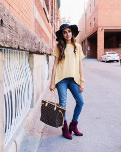 Mustard top with hat faiza inam sincerely humble forever21 boots louis vuitton 2