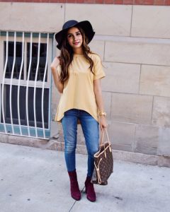 Mustard top with hat faiza inam sincerely humble forever21 boots louis vuitton 2
