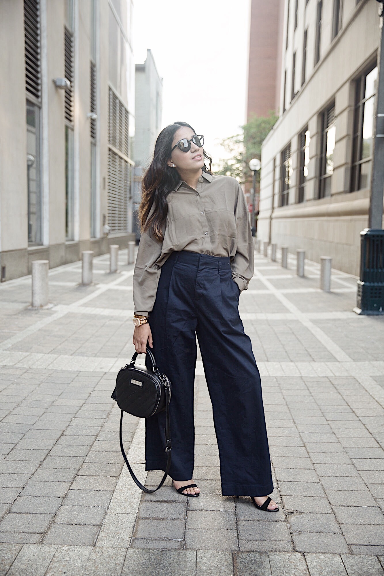 Navy Wide Pants with Uniqlo