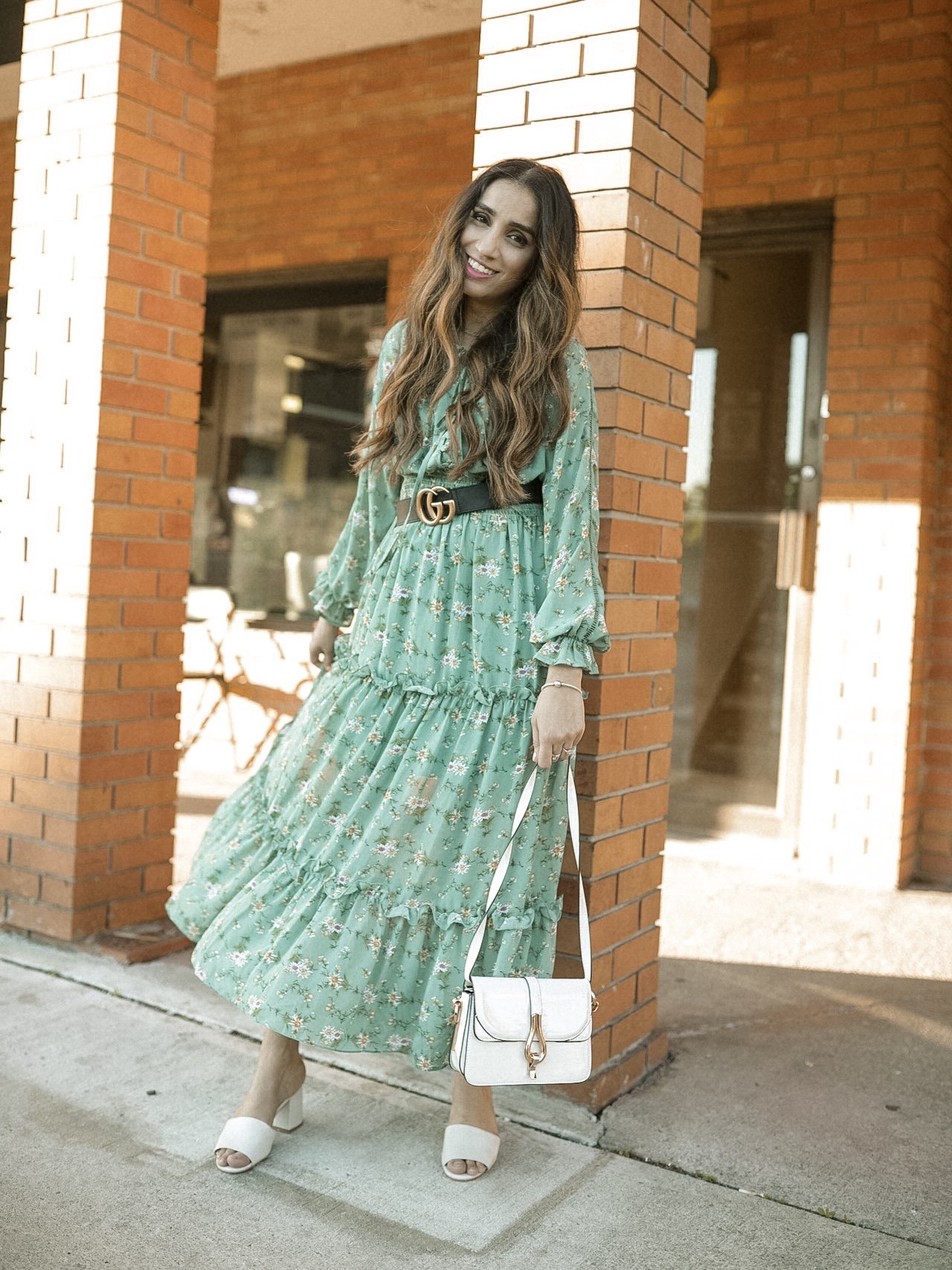 Summer Dress 2019 Roundups Part 1 Faiza Inam Sincerelyhumble maxi dresses Lulus midi dresses Delphine Sage Green Green Floral Print Midi Dress 1
