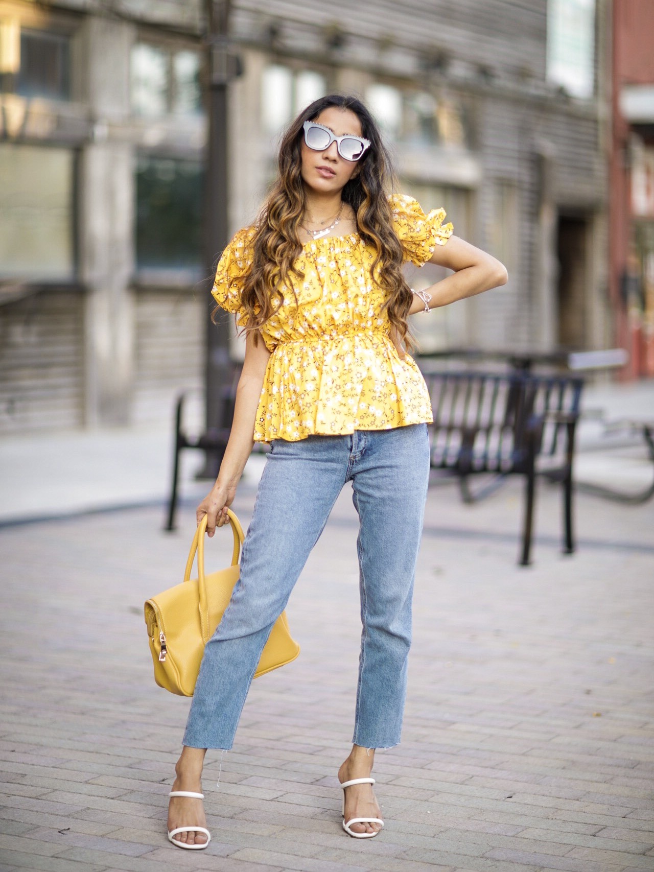 Puffy Sleeves Everyone's Raving About Shein Floral Puff Sleeve Peplum Blouse Faiza Inam SincerelyHumble Summer Fashion 3