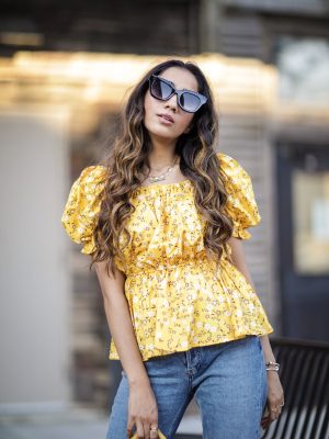 Puffy Sleeves Everyone's Raving About Shein Floral Puff Sleeve Peplum Blouse Faiza Inam SincerelyHumble Summer Fashion 4