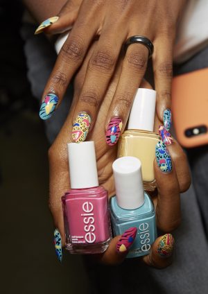 ESSIE FW Sep 2019 Jeremy Scott Graphic Nails Artist Miss Pop Nails NYFW Faiza Inam SincerelyHumble Saturated colors geometric shapes animal prints 1