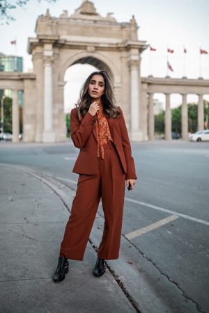 Fall Powersuit for Modern Woman copper Autumn Suit blazer straight pants Simons Toronto Faiza Inam SincerelyHumble blog 4