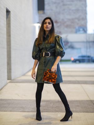 Leather Dress That I Have Been Eyeing On SHEIN X Madelaine Puff Sleeve Button Front PU Dress Faiza Inam Leather dress 2019 trend 2