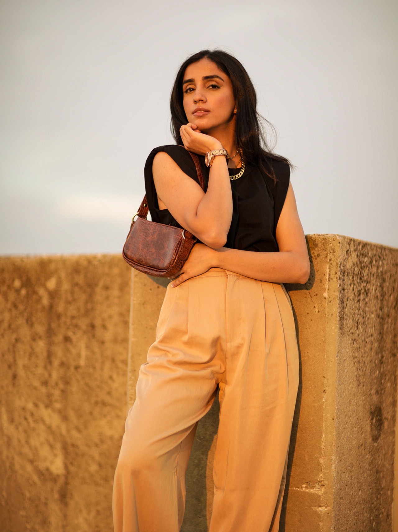 5 Fall Trends to Try Out Under $100 faiza inam high rise wide leg pants sincerely humble blog shoulder pad top 2