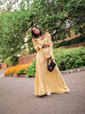 Modest Pieces I am Currently Loving Colettaa Collection Faiza Inam modest clothes look yellow flare pleated neck dress 33