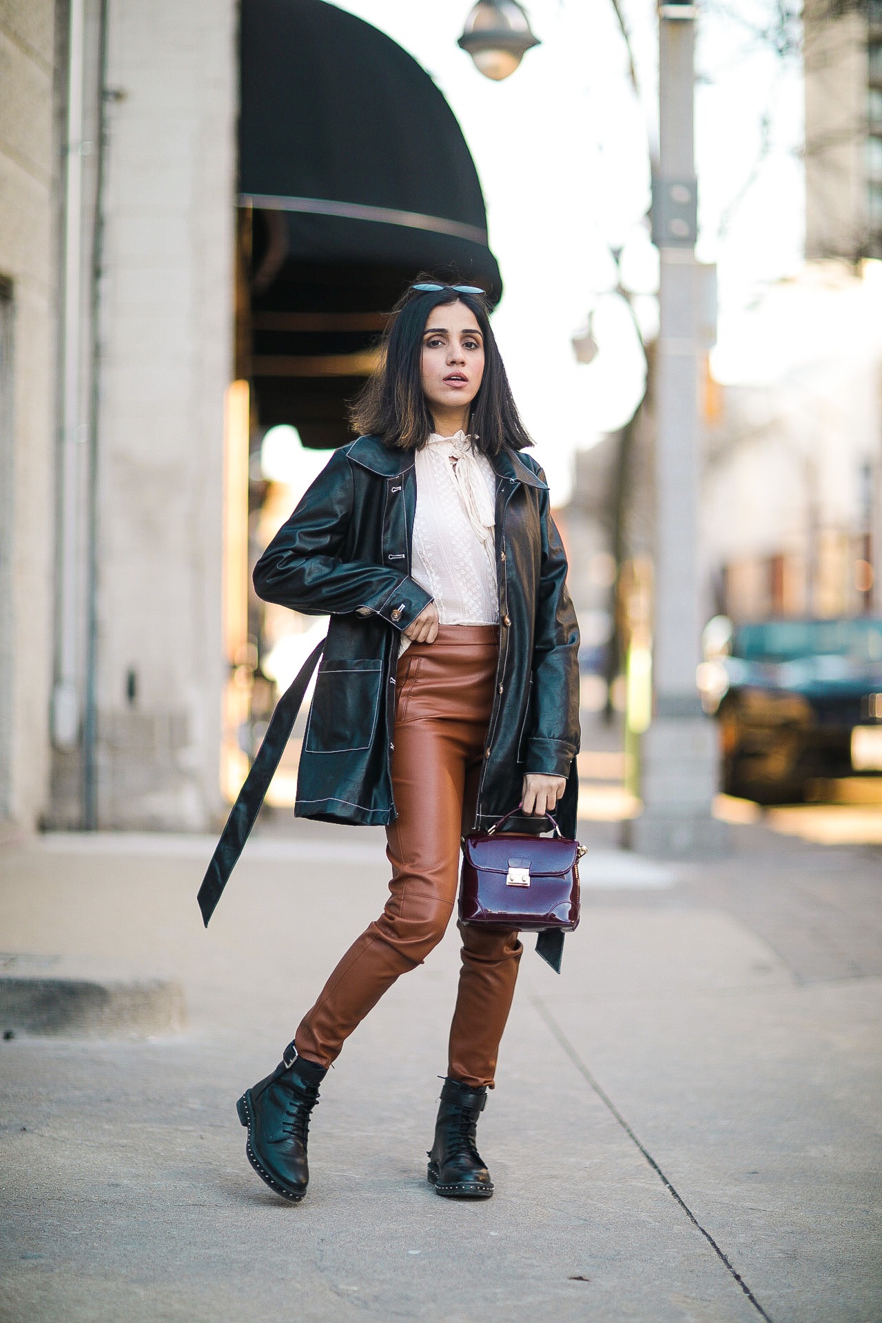 How To Style Leather Leggings This Season Faiza Inam spanx leather look sincerely humble 2020 look 2