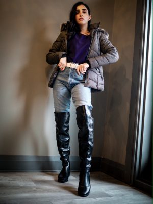 5 Winter Basics Everyone Should Have in Their Closet Faiza Inam cold weater basics must have high knee boots 4
